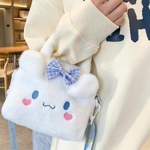 Sanrio CinnamoRoll Plush Bag Hello Kitty Satchel Purse Strap White Fuzzy GIFT